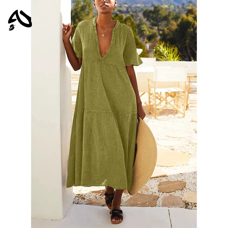 

Original Muslin 100% Cotton Gauze Elegant Pretty Women Dresses Sexy V-Neck Long Party Dress Ladies Dresses Sale Summer Sundress