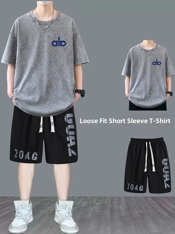 

Летний повседневный спортивный костюм для подростков: футболка с коротким рукавом и шорты из 100% хлопка, модный брендовый спортивный комплект из чистого хлопка
