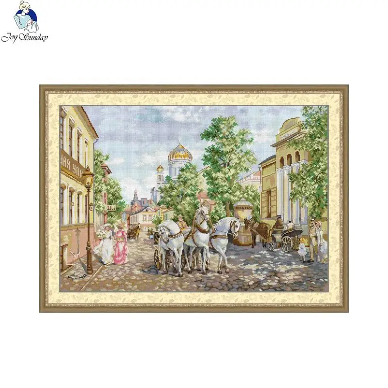 Joy Sunday Troika in Front of the Church Cross Stitch Embroidery Kit DMC Threads Knitting Handiwork Sewing Handmade Room Decor