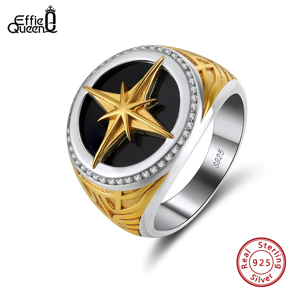 Effie Queen Eternity Star Ring 925 Sterling Silver Black Agate With AAAA Cubic Zirconia Size 10/11/12/13 Festival Present NMR10