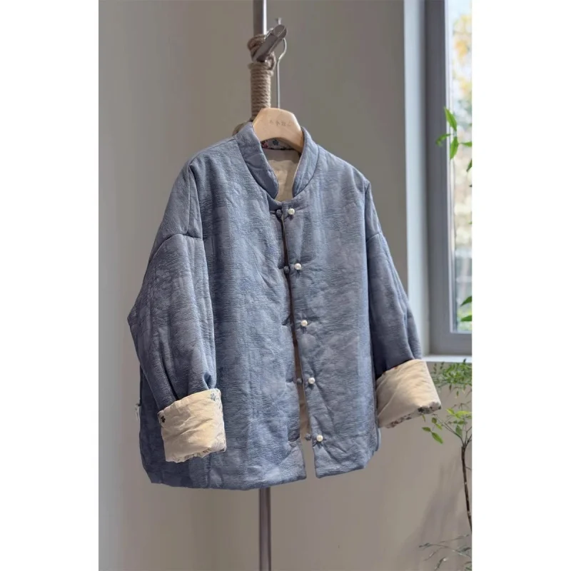 Jacquard-Baumwolljacke im chinesischen Stil für Damenbekleidung, Herbst und Winter 2025, Stehkragen, warm, künstlerisch, Retro-Mantel, W759