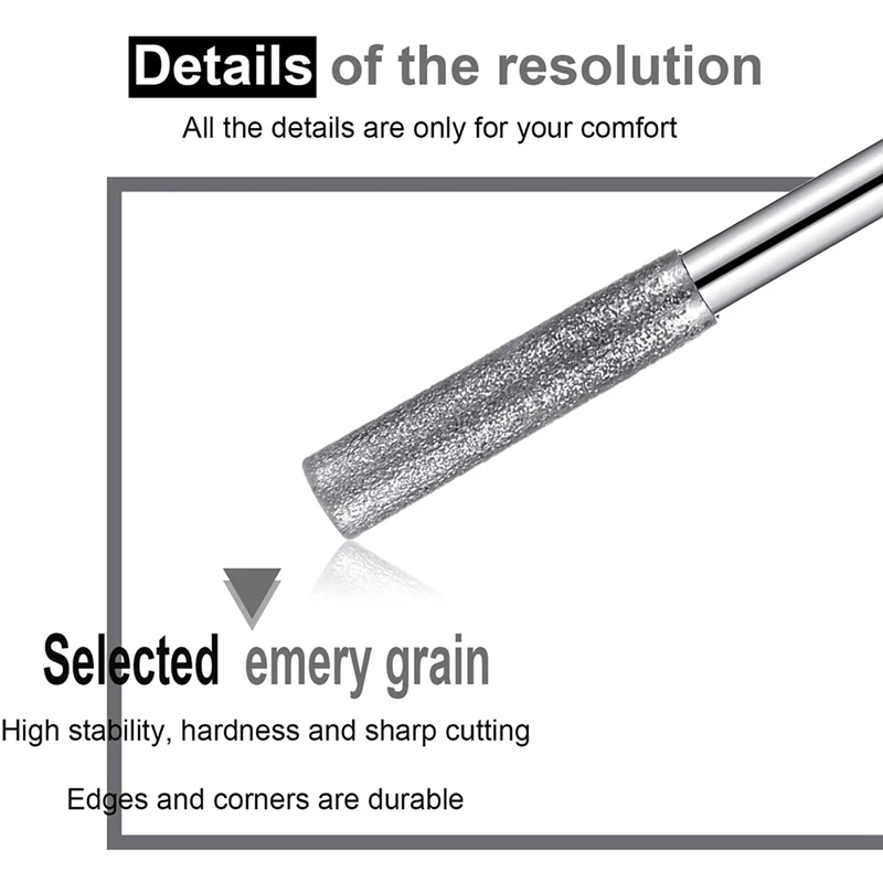 20 шт. точилка для бензопилы, цилиндрические заусенцы с алмазным покрытием, шлифовальный инструмент для полировки, шлифовальные насадки, 5/32 дюйма/4 мм