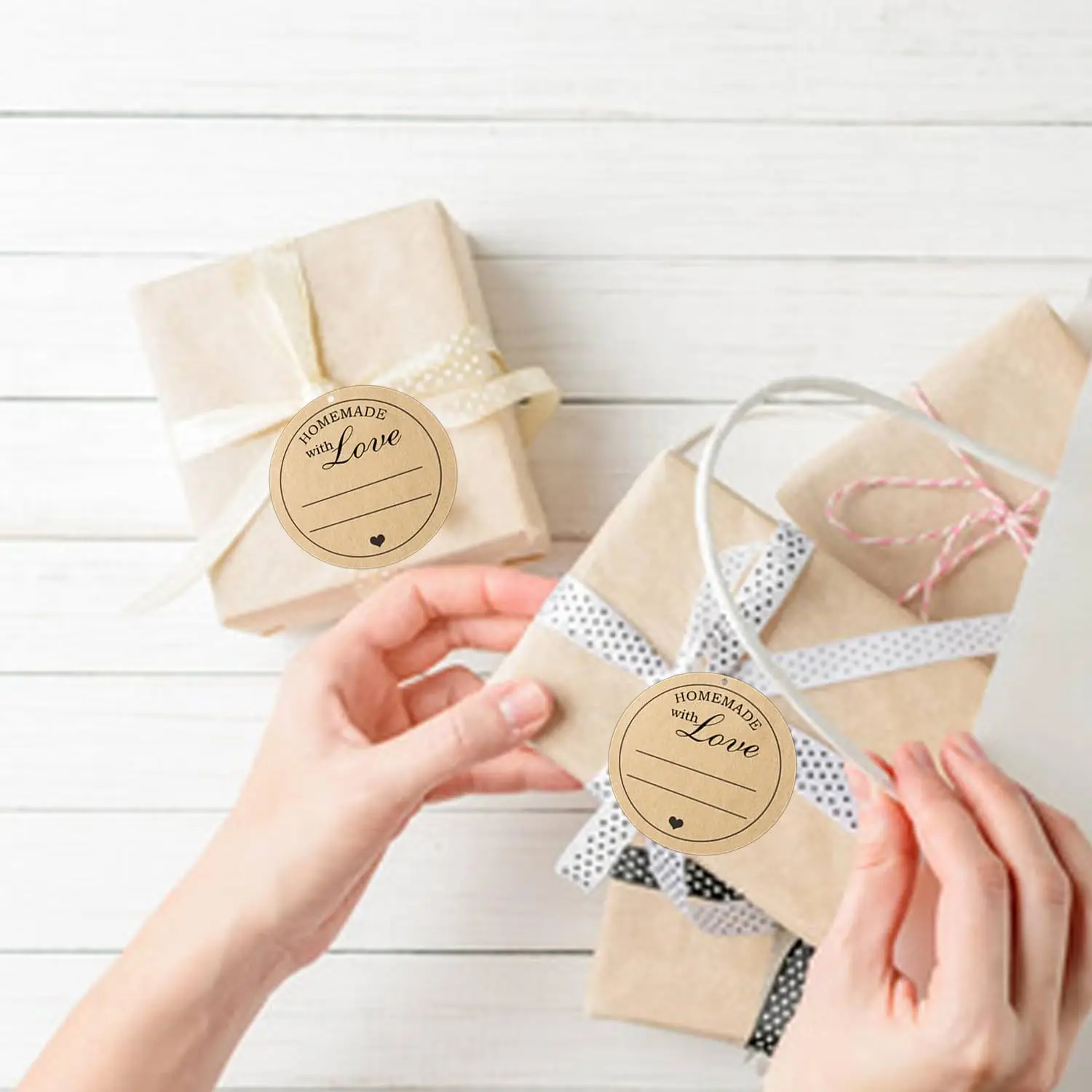 Homemade with Love Tags 2 Inch Round Kraft Handmade Tags with String Gift Tags for Gift Wrapping,Arts&Crafts