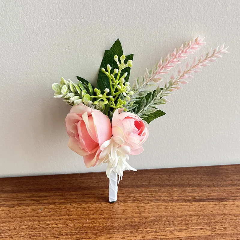 Groom Boutonniere uomo spilla vestito corpetto da sposa Buttonhole fiori da sposa rose di seta artificiale accessori per il matrimonio del partito