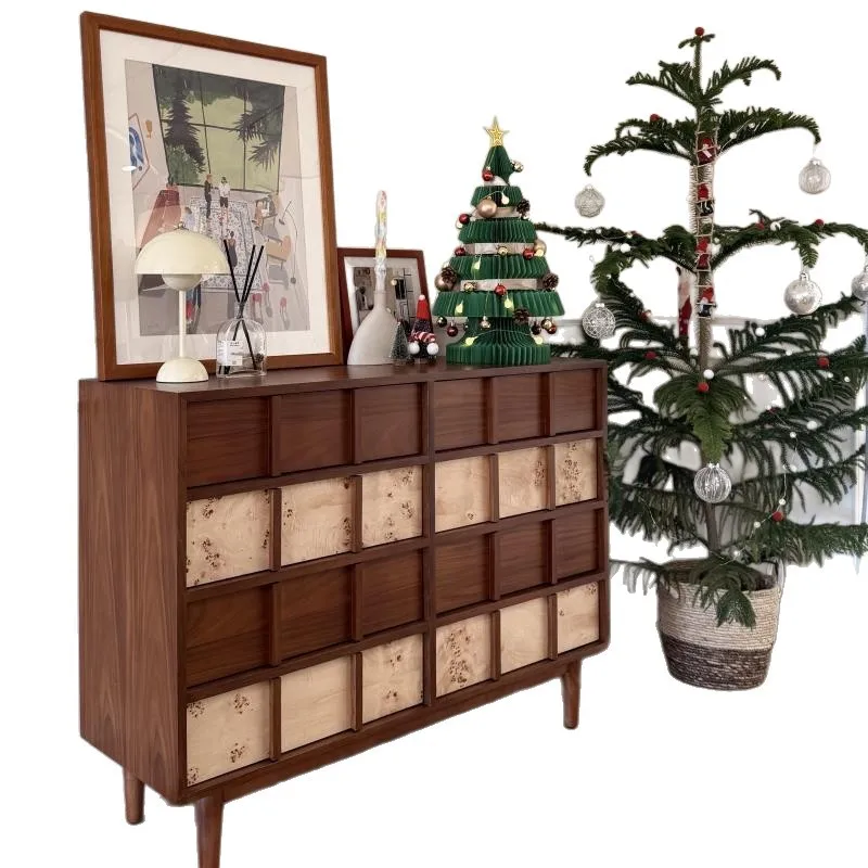 CX retro old money style solid wood eight-bucket cabinet, log medium and ancient style dining side cabinet