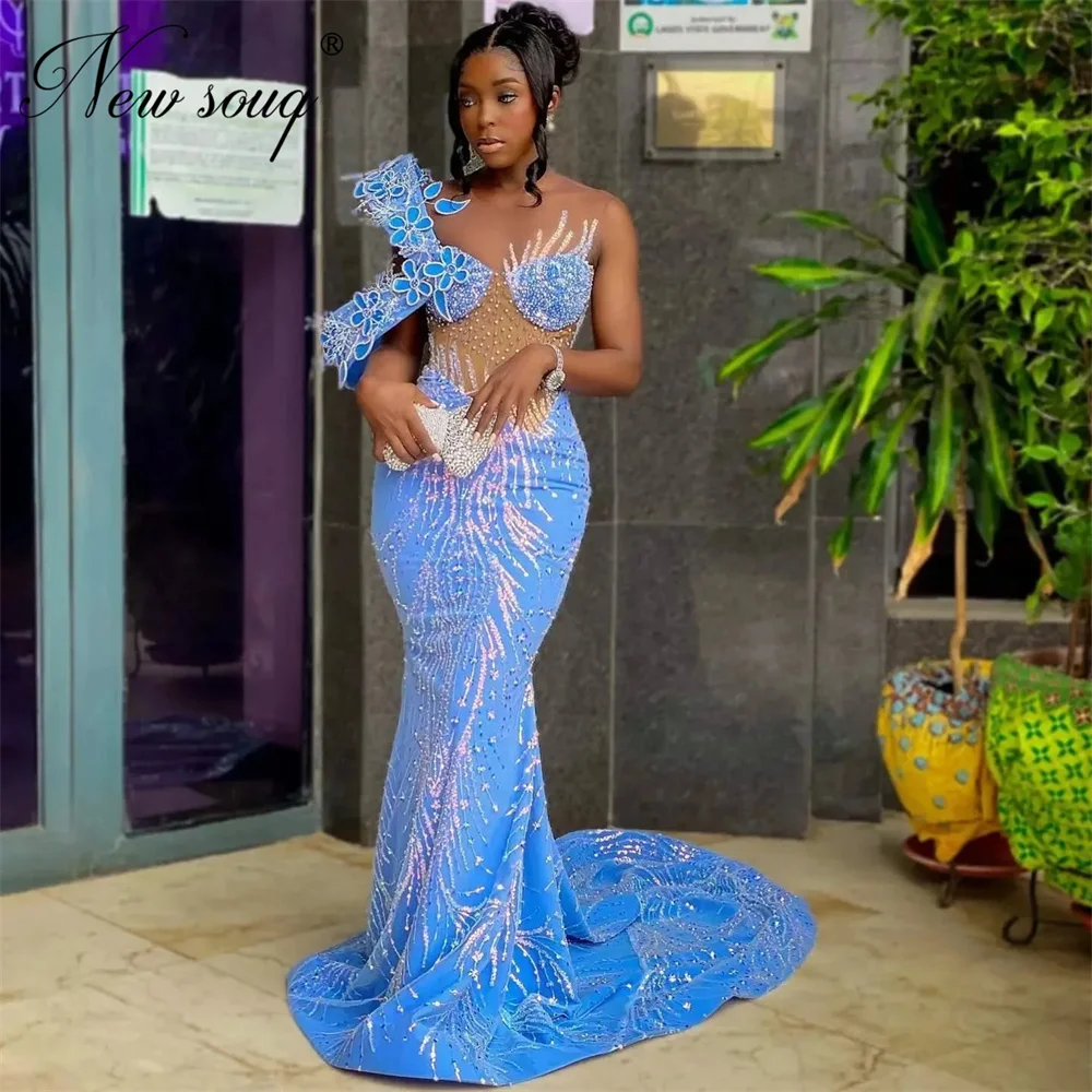 

African Mermaid Celebrity Dresses Split Side Formal Occasion Dress Aso Ebi Dubai Beading Sequins Wedding Party Dress Customized