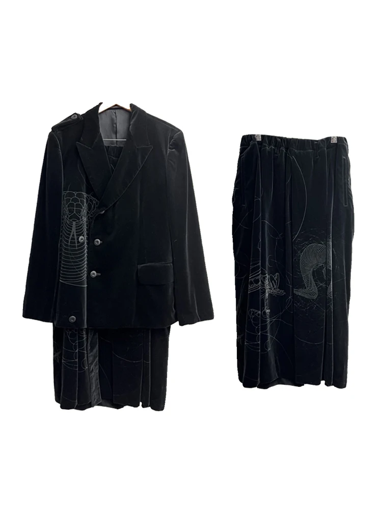 FANTASTION original Serpentine-printed velvet casual blazers suit suit jackets dark style Warmth suit autumn and winter daily