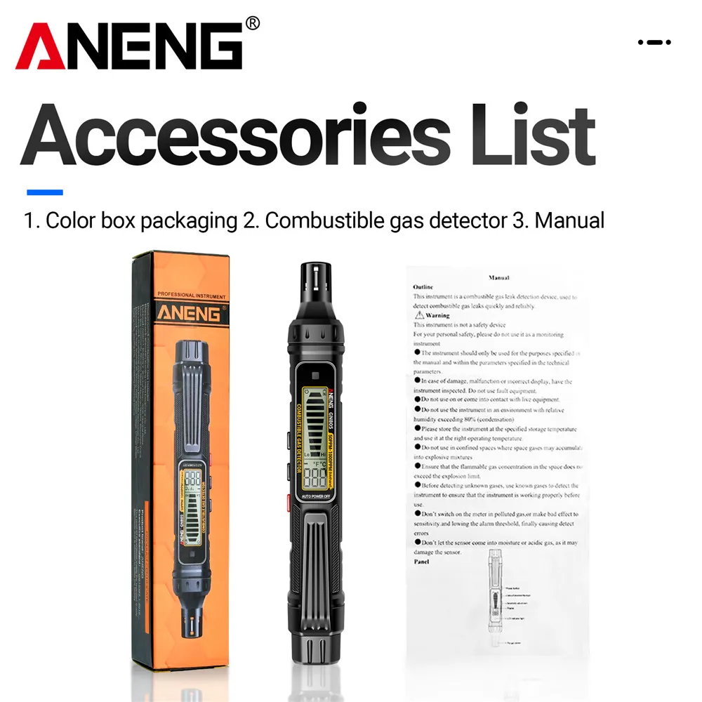 ANENG GN805 Gas Leak Detector Combustible Gases Tester Handheld Testers Portable  Concentration Analyzer Meter Leakage Tools