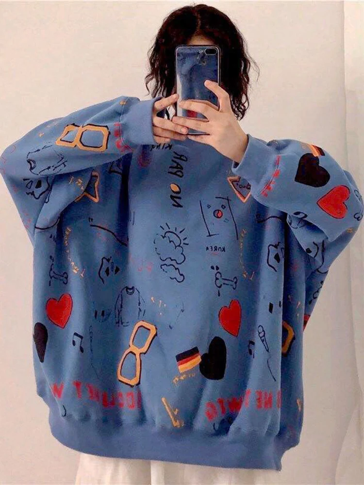 Zoki Cute Harajuku Bf Sweatshirts Casual Kawaii Oversize Loose Tops Women Korean Preppy Style Long Sleeve O Neck Retro Pullover