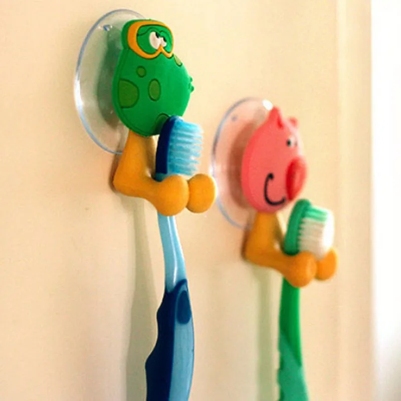 Creative Cartoon Animal Scratch Free Strong Suction Cup Toothpaste Toothbrush Holder Hook Without Punching Storage Hanging Rack