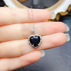 FS Natural Heart-shaped Black Spinel Pendant Necklace for Women S925 Pure Silver Fine Weddings Jewelry MeiBaPJ Christmas Gift