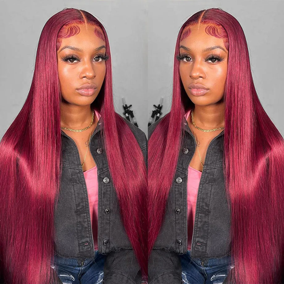 99J Burgundy HD Lace Frontal Human Hair 13x4 13x6 Straight Lace Front Wigs For Black Woman 30 Inch Colored Hair Wigs Human Hair