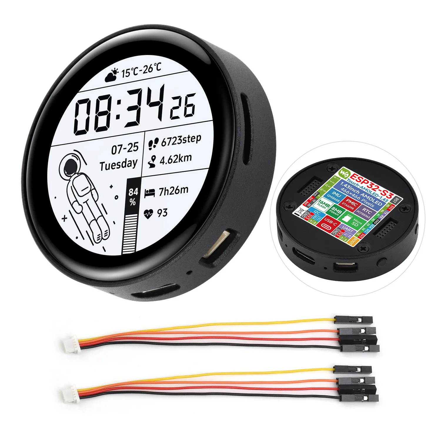 

Waveshare ESP32-S3 1.43inch AMOLED Display Development Board, 466×466, QSPI Interface Round Display,