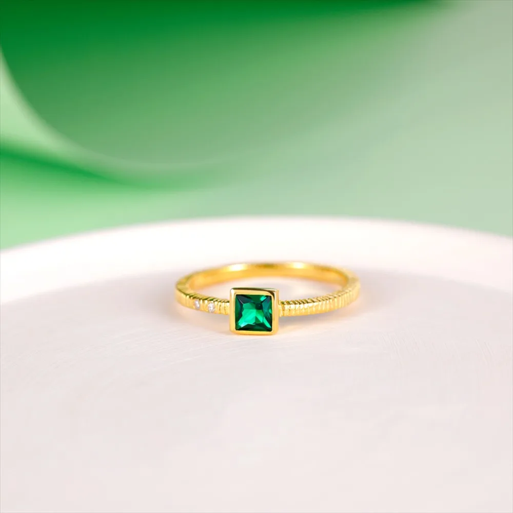 Monkton prawdziwe 925 srebro Vintage kwadratowe zielone pierścionki z cyrkonią dla kobiet luksusowy złoty wzór elegancka obrączka anillos — zdjęcie 4