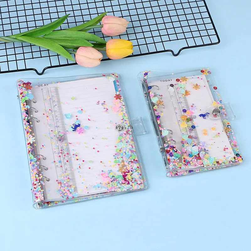 Imagem -03 - Tampa do Caderno Folha Solta Transparente Glitter Lantejoulas Furos Binder Espiral Kawaii a5 a6 Jornal Planejador Nota