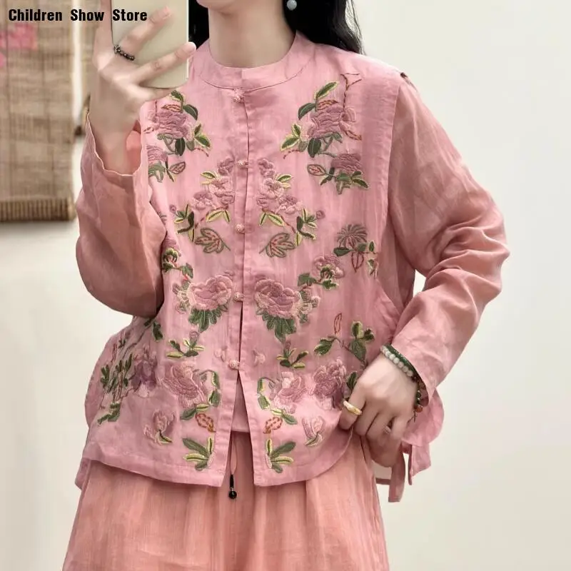 

Новая куртка-ханьфу в китайском стиле 2026 года с вышивкой птиц, безрукавка-ципао, улучшенная одежда в стиле Чэсонгам Тан, тонкая верхняя одежда