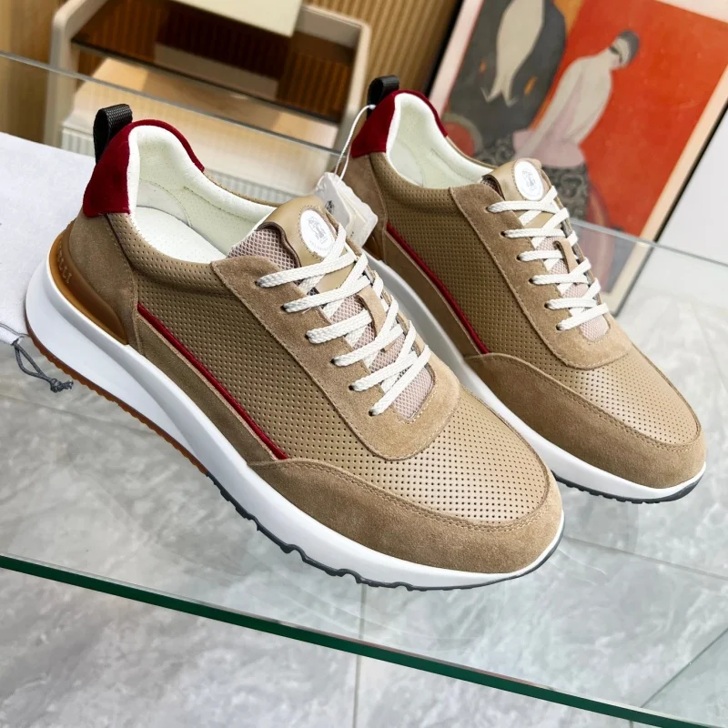 

New men's leather patchwork cowhide breathable high-quality top luxury non slip casual sports shoes