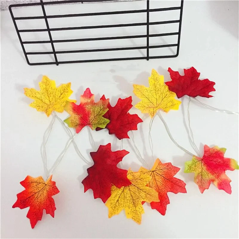 Daun Maple buatan tali lampu Led labu musim gugur karangan bunga lampu peri untuk pesta Thanksgiving DIY dekorasi rumah pernikahan