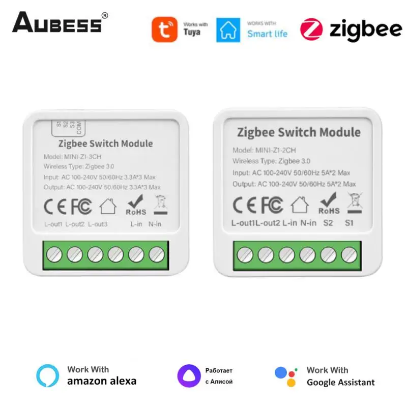 

AUBESS Tuya Zigbee 3.0 Mini Smart Switch 1/2/3/4 Gang Support 2-way Control With Smart Life Alexa Google Home Yandex Alice