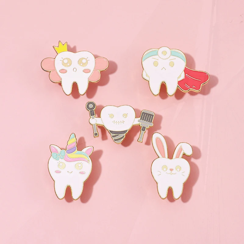 Dentist Avocado Scalpel Bow Toothbrush Rabbit Fruit Princess Tooth Badge Punk Brooch Jewelry Creative Tooth Enamel Pin Future