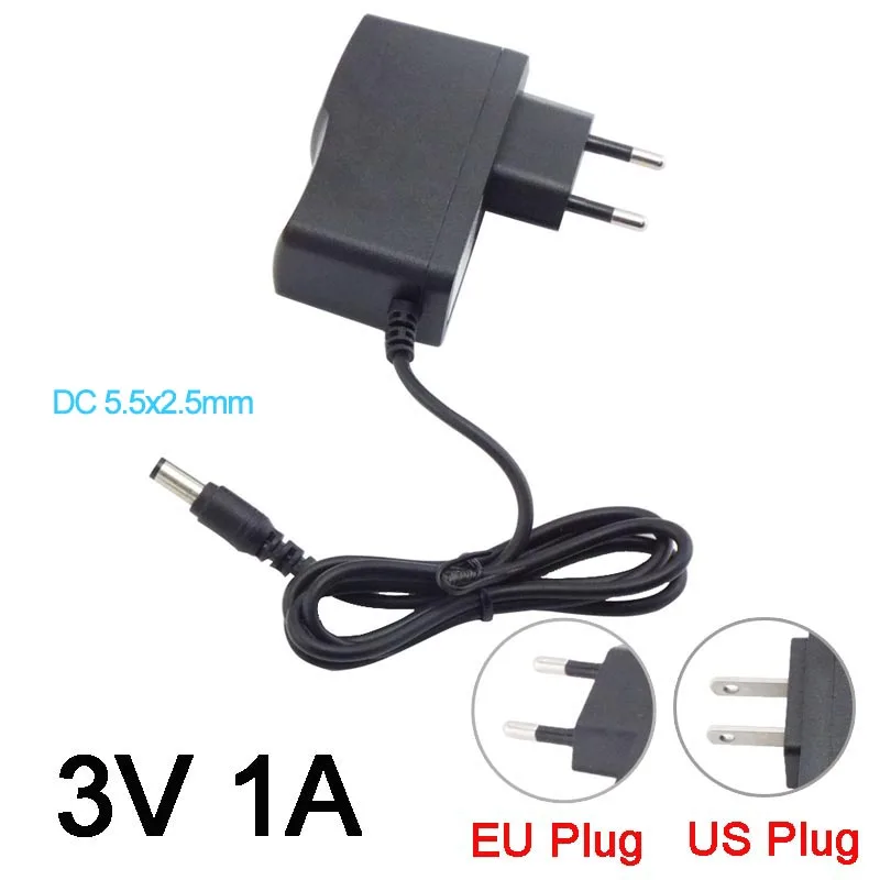 1A AC to DC Power Adapter 110-240V DC 3V Power Charger Adaptor Supply EU US Plug for LED Strip light CCTV Camera DC 5.5x2.5mm