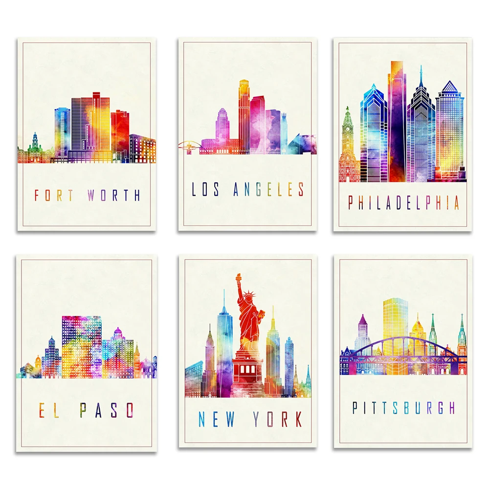 

Modern Illustration US Cities Poster,Seattle Landmarks Watercolor Poster, Washington State Cityscape Art Poster Print
