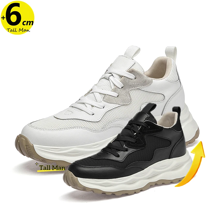 

Men Elevator Sneakers Women Height Increase 6cm White Black Casual Shoes Fashion Platform