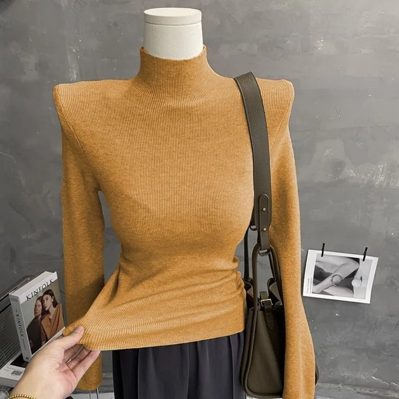 

Тонкий свитер с полуводолазкой, женская нижняя рубашка, осень-зима, новый облегающий топ с длинными рукавами, универсальные пуловеры со средним воротником