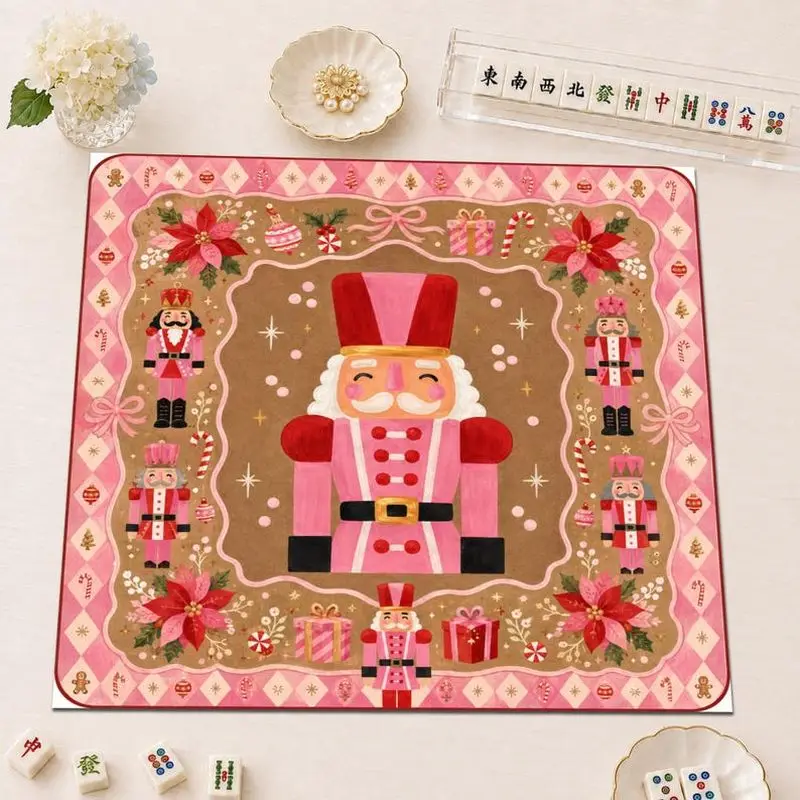 VIKAMA Pink Nutcracker Mahjong Mat Christmas Print Non Slip Table Cover For Game Night Family Party Holiday Decor