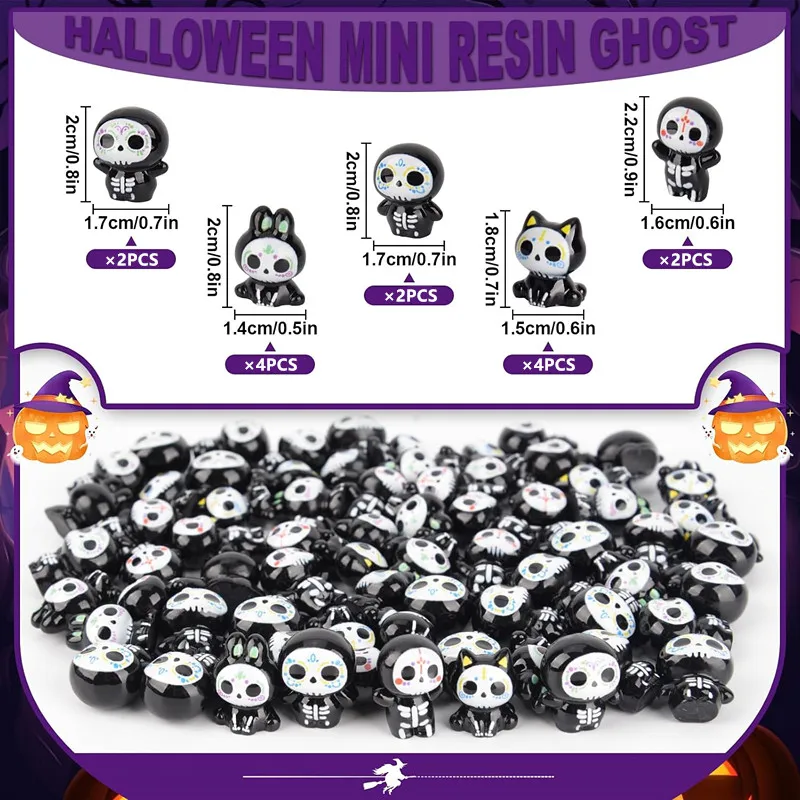 14 Stück Halloween-Miniaturfiguren aus Harz, darunter Geister und Skelette, für Feengärten, Puppenhäuser, Halloween-Dörfer, Scrapbooks und Bastelarbeiten. – Detail 4
