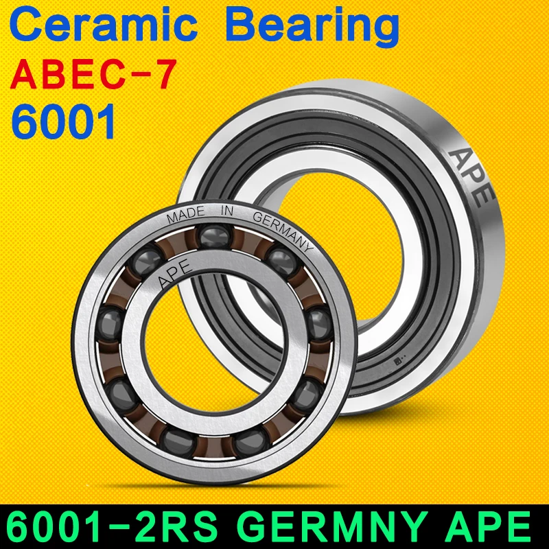 

German APE Bearings 6001-2RS hybrid ceramic bearing 12*28*8mm, 1PCS ABEC-7 6001 RS bicycle bearing, mountain bicycle bearing