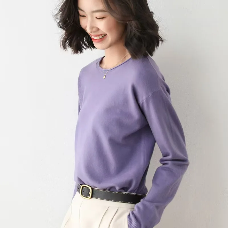 

fashion korean Women loose O-Neck Solid Pullover Sweater Autumn And Winter Long-Sleeved Knit Bottoming Shirt all-match Sweaters