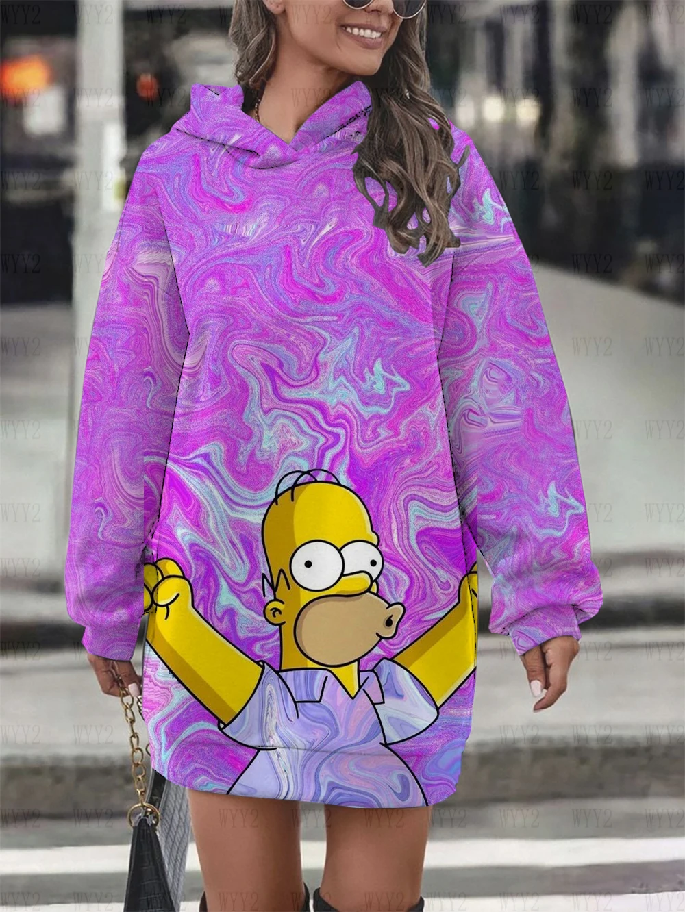 New Winter Hooded Sweatshirt Dress Disney The Simpsons Printed Pullover Sweatshirt Casual Fashion Street Style Women\'s Sweatshir