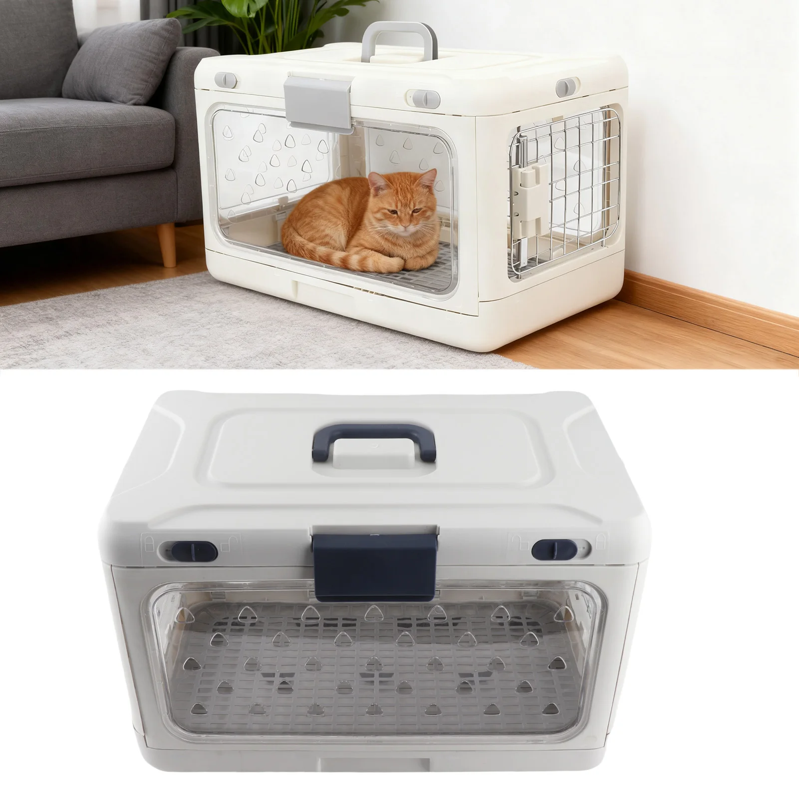 

Пластиковый складной переносной контейнер для кошек, прозрачный, большой вместимости, для путешествий, подходит для самолета и автомобиля