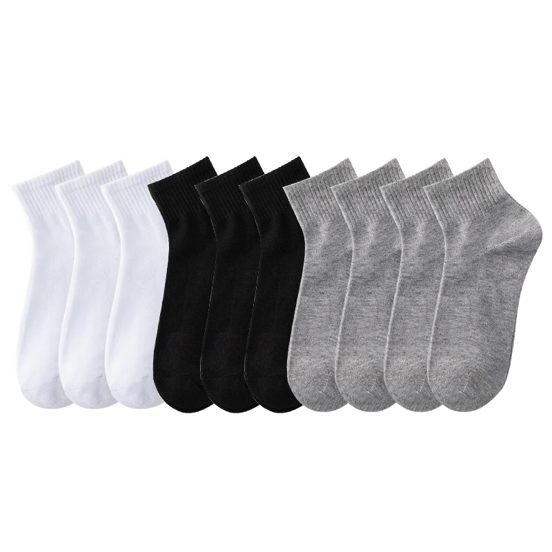 ALLTOOALL 10 Pairs/Lot Men's Breathable Cotton Socks Solid Color Black White Business Simple Sock Casual Sports Mesh Short Socks