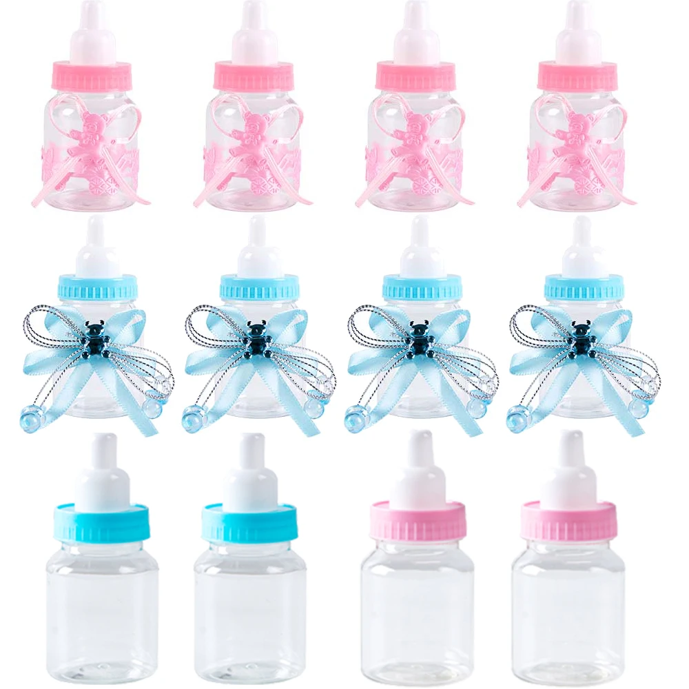 12pcs Blue Pink Candy Bottles Milk Bottle Style Candy Gift Box Gender Reveal Baby Shower Party Favor Boxes Newborn Party Favors