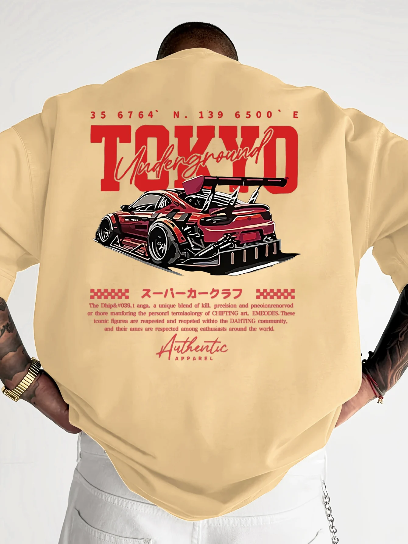 تي شيرت رجالي صيفي 100% عصري غير رسمي فضفاض مقاس كبير بنمط طوكيو الياباني مطبوع برقبة دائرية وأكمام قصيرة