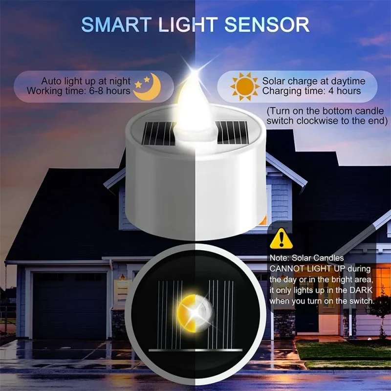 Świece elektroniczne LED na energię słoneczną Bezpłomieniowe zewnętrzne wodoodporne świece słoneczne Światło do dekoracji weselnych w ogrodzie
