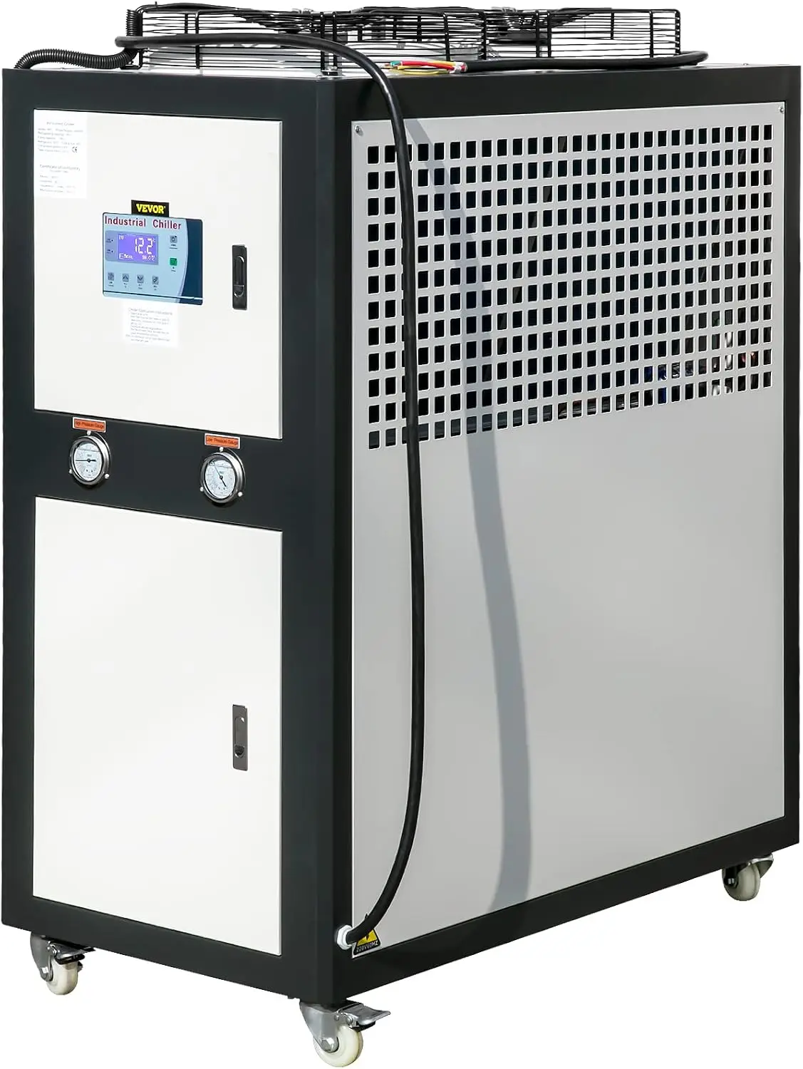 6Ton Capacity Air-Cooled Water Chiller, 6HP, Stainless Steel, Portable, Digital, Micro-computer Control, Black