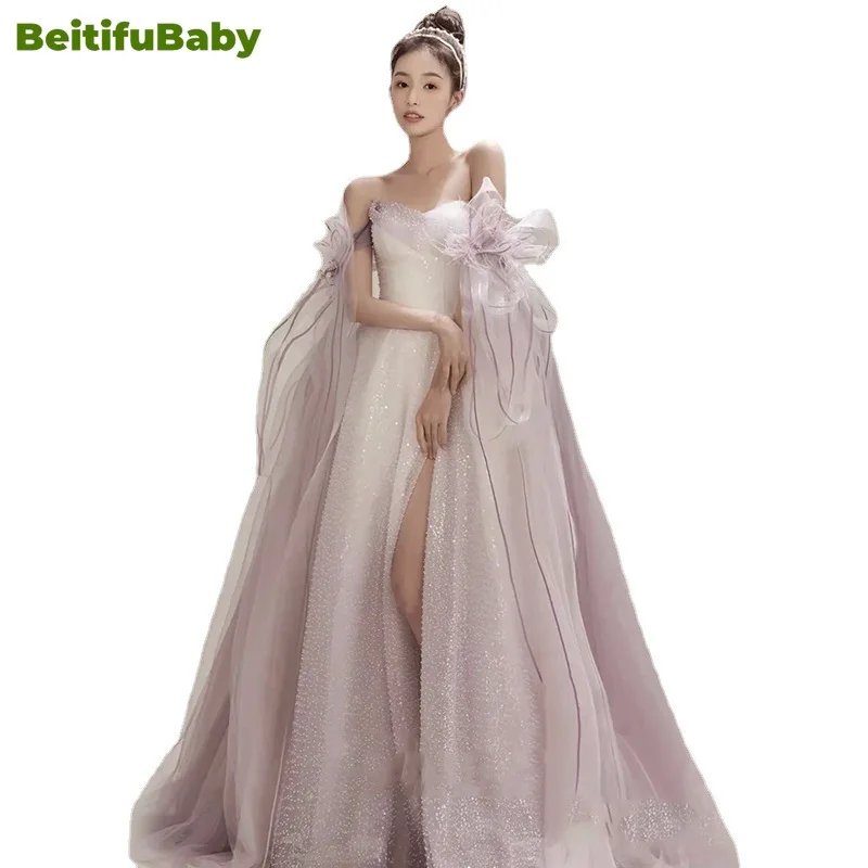 BeitifuBaby Princess Style Women\'s Evening Party Dresses Strapless Off The Shoulder Banquet Gown Bra Dress for Women Vestidos