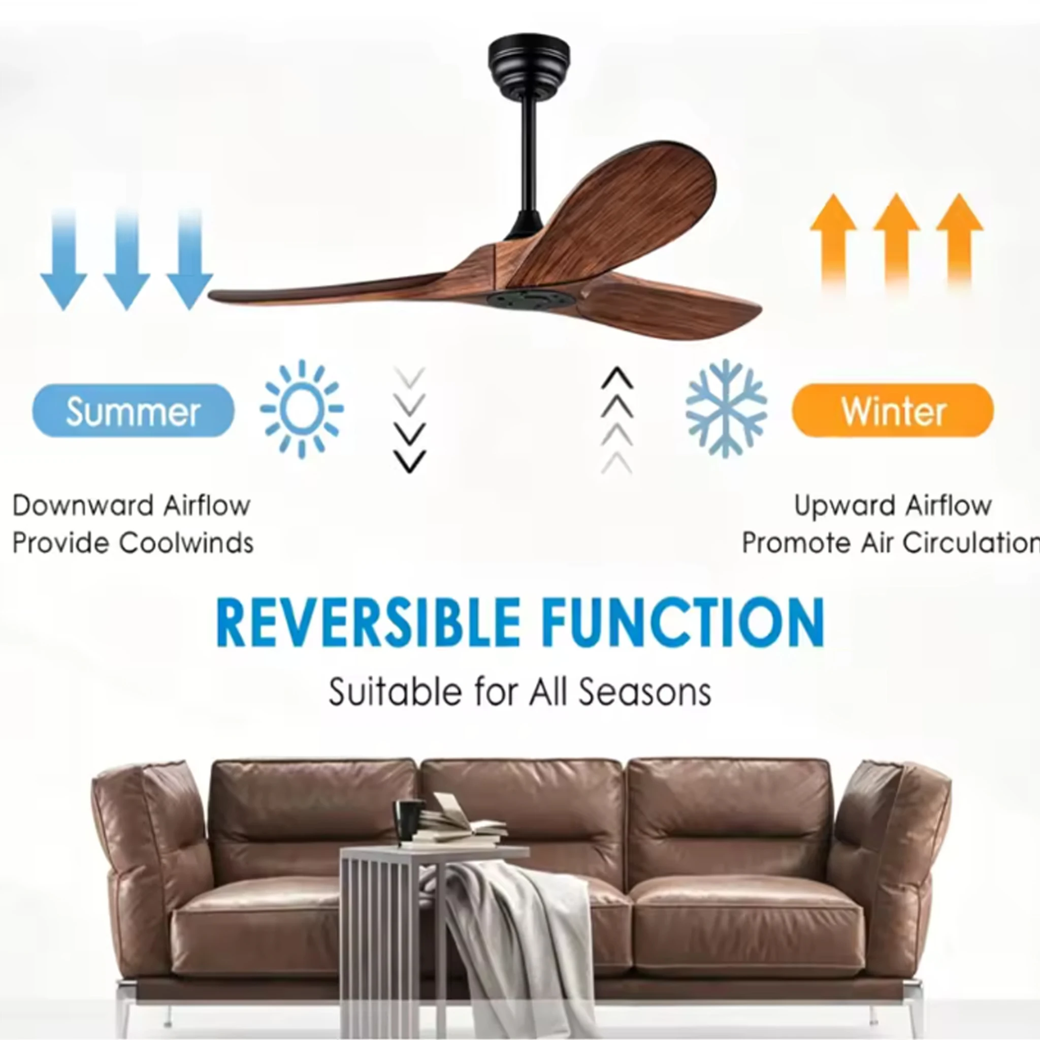 52 60 Inch Modern Ceiling Fan No Light 3 ABS Blades 6 Speeds Ceiling Fans Reversible Quiet DC Motor Electric Fan Indoor Outdoor