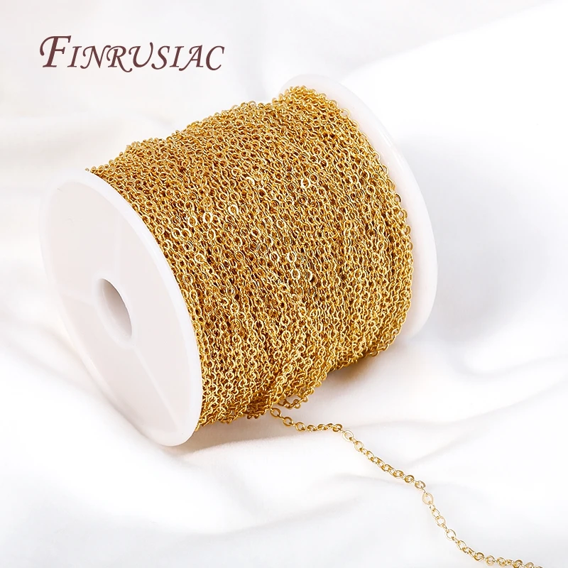 18K Gold Plated Metal O Shape 2.0mm Thin Chains Wholesale, High Quality Spool Chains For DIY Necklace Bracelet Making Supplies