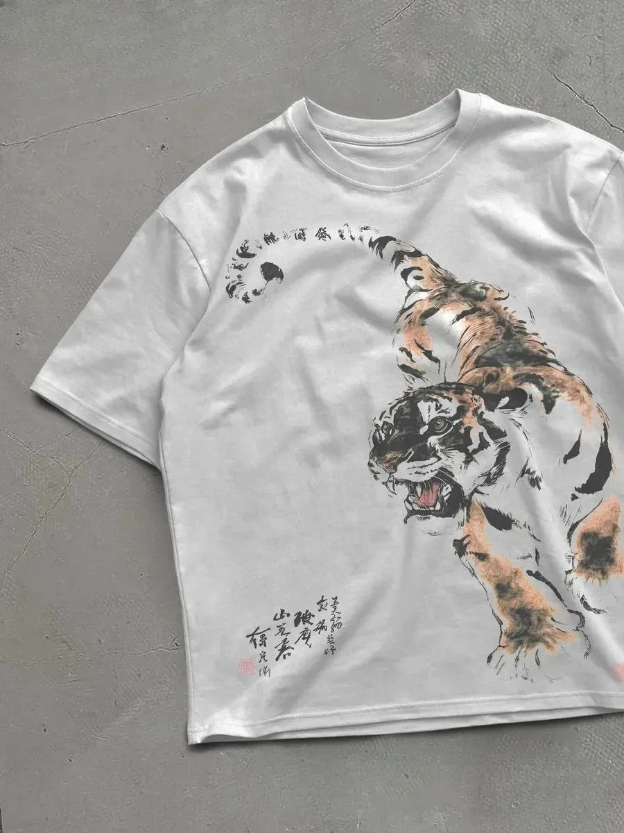 Vintage Y2K Fashion Short-sleeved Japanese Retro Top Pop Print Short-sleeved Casual Loose Streetwear Printed O Neck T Shirt