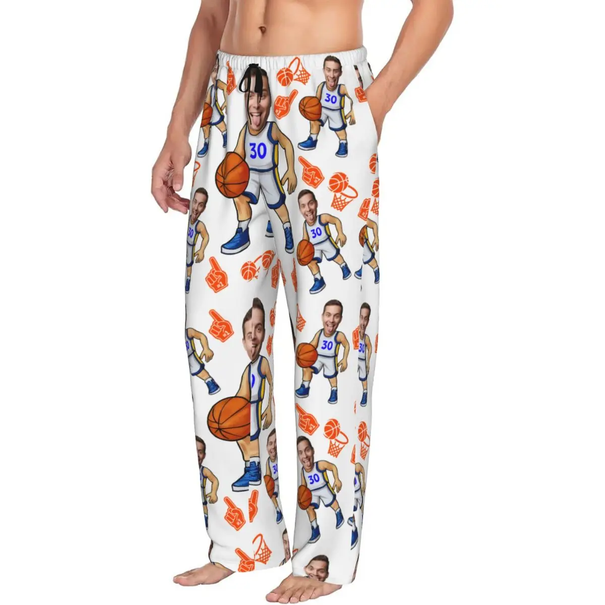 Basketball Custom Pajama Pants Men Personalized Face Photo Design Sleep Sleepwear Bottoms with Pockets