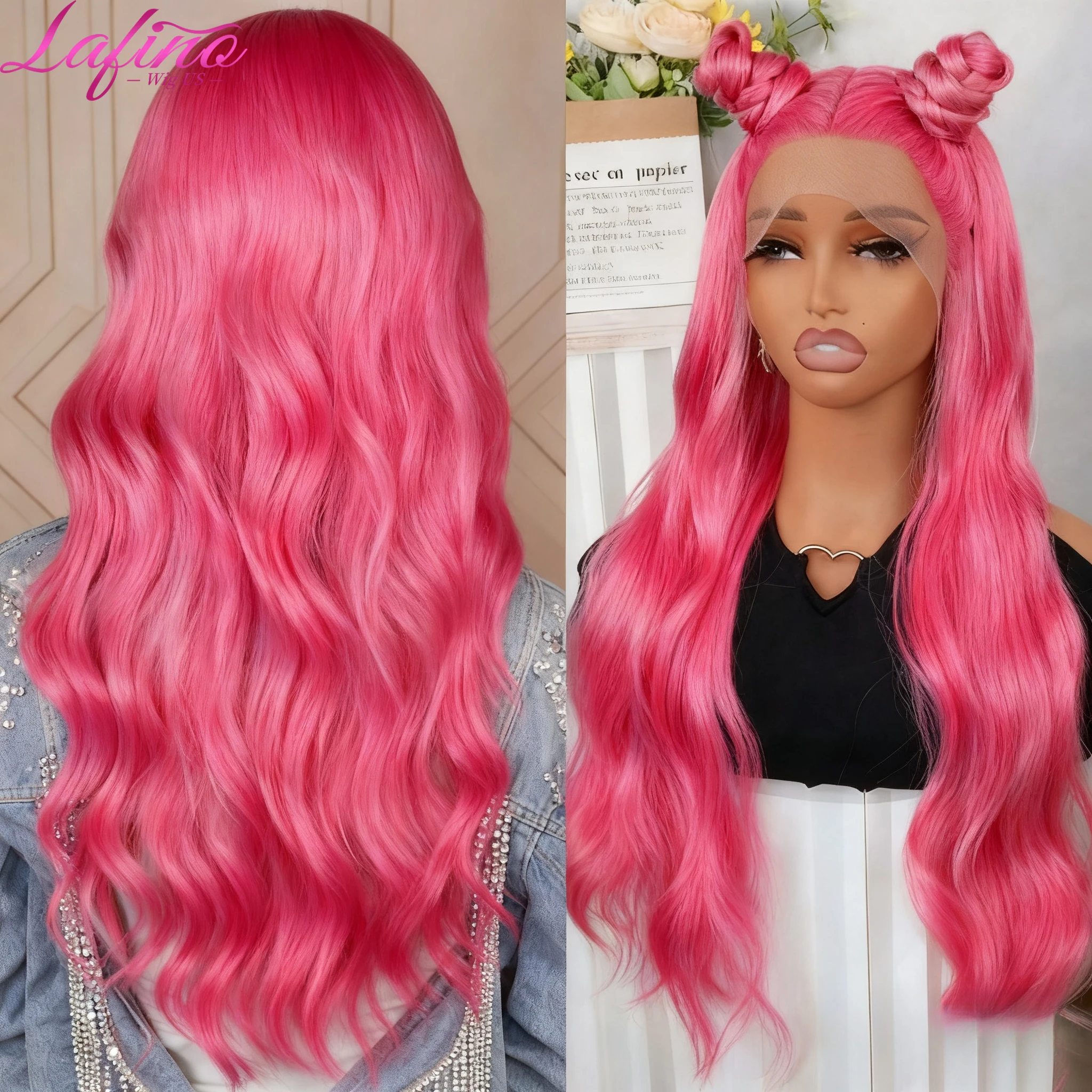 Pink Body Wave 13x4 13x6 HD Transparent Lace Frontal Wigs 30  Inch Lace Front Wig Color Human Hair Wigs Pre Plucked For Women image 2
