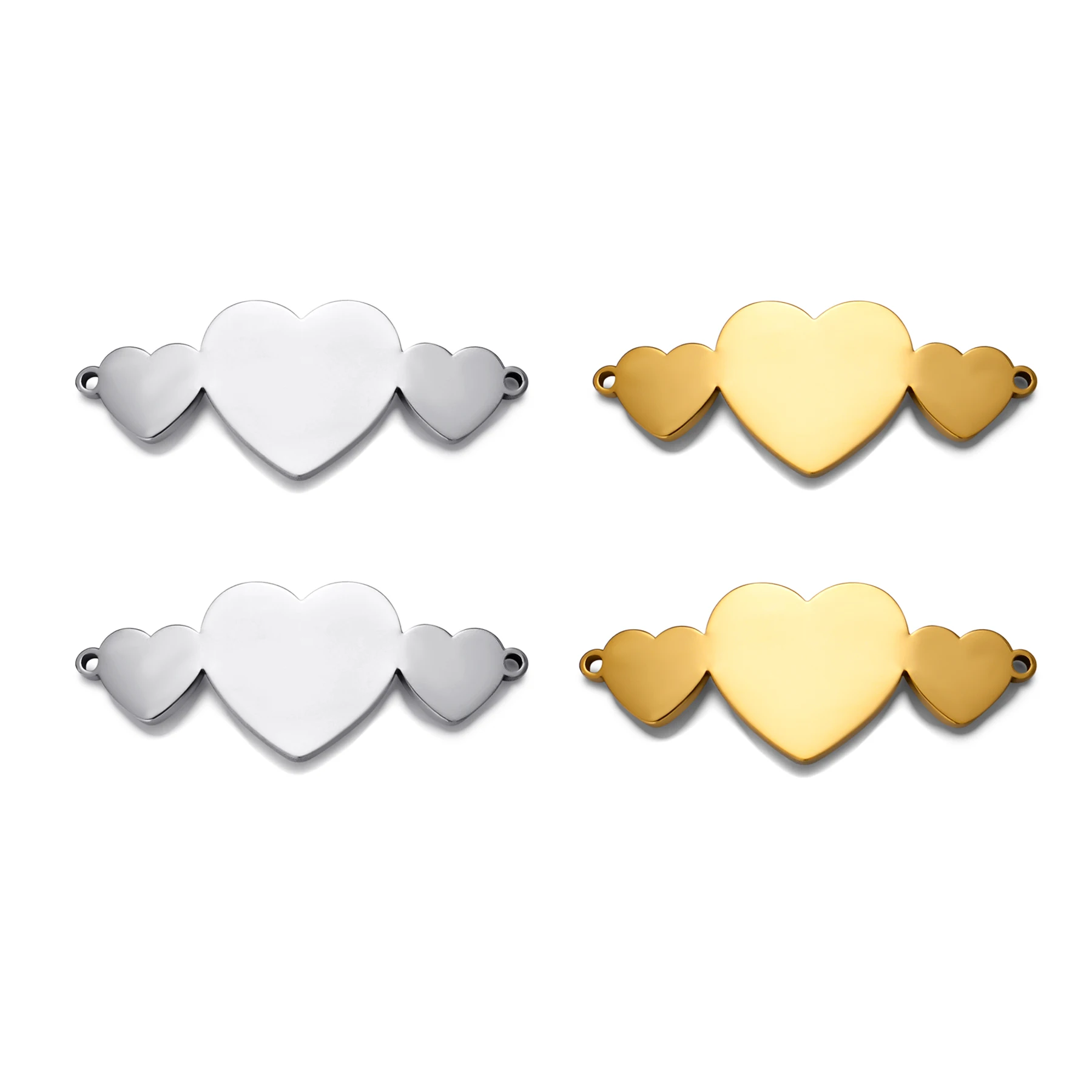

4pcs/lot Stainless Steel Customize logo Triple Heart Charms Connectors for DIY Bracelet Jewelry Making