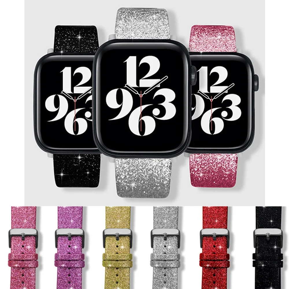 

Кожаный блестящий ремешок для Apple Watch Band Ultra2 49 мм 44 мм 40 мм correa 41 мм 42 мм 38/45 мм браслет iWatch Serie 9 8 7 6 5 4 3 SE
