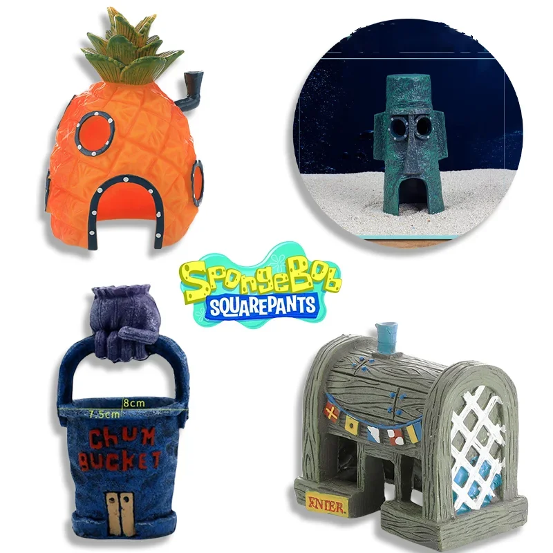 SpongeBob Aquarium Decoration Fish Tank Cartoon Pineapple House Fish Shrimp Shelter Hiding Cave Small Landscaping Accessories