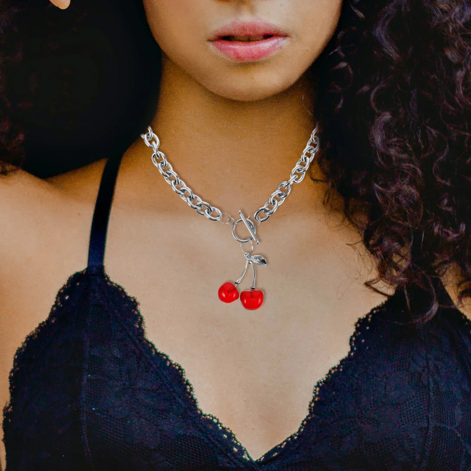 

1Pcs Delicate Small Cherry Necklace Black Fashion Choker for Women Exquisite Clavicle Daily Party Decoration