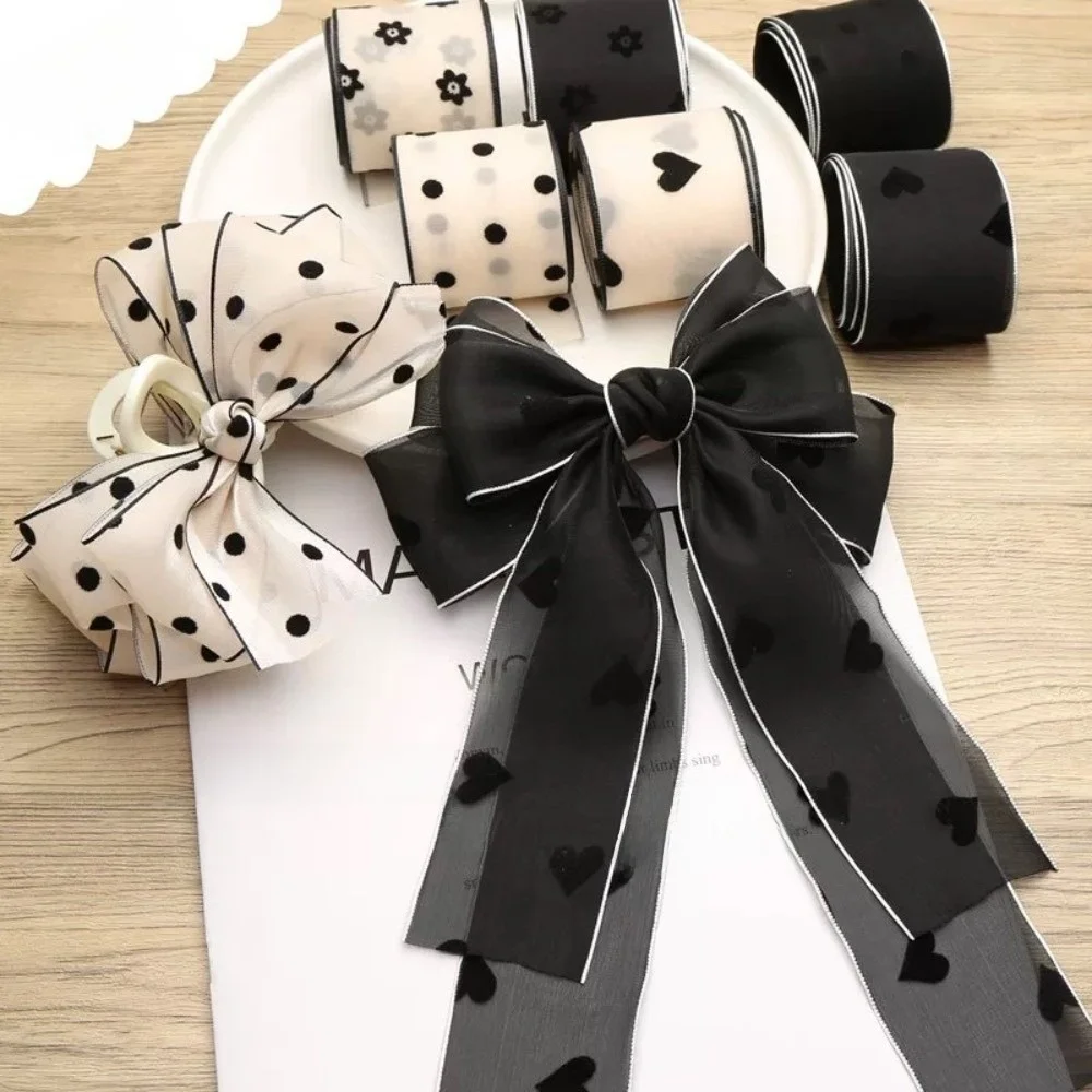 10 Yards Flocked Texture Organza Ribbon Polka Dot Pattern Sheer Finish Chiffon Ribbon 3.8cm Width 10 Yards Length Flocked Ribbon